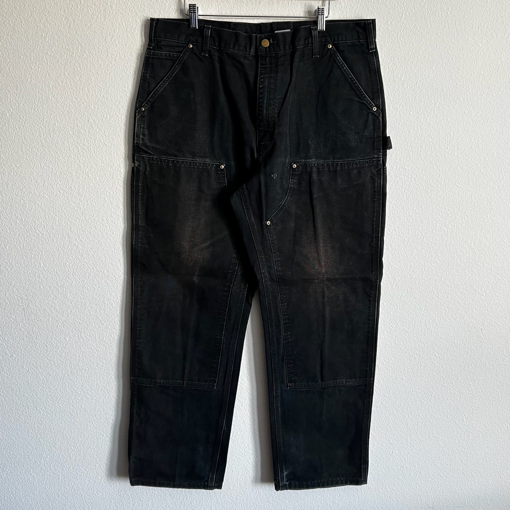 Carhartt B01 BLK faded knees black double knee work wear carpenter pants